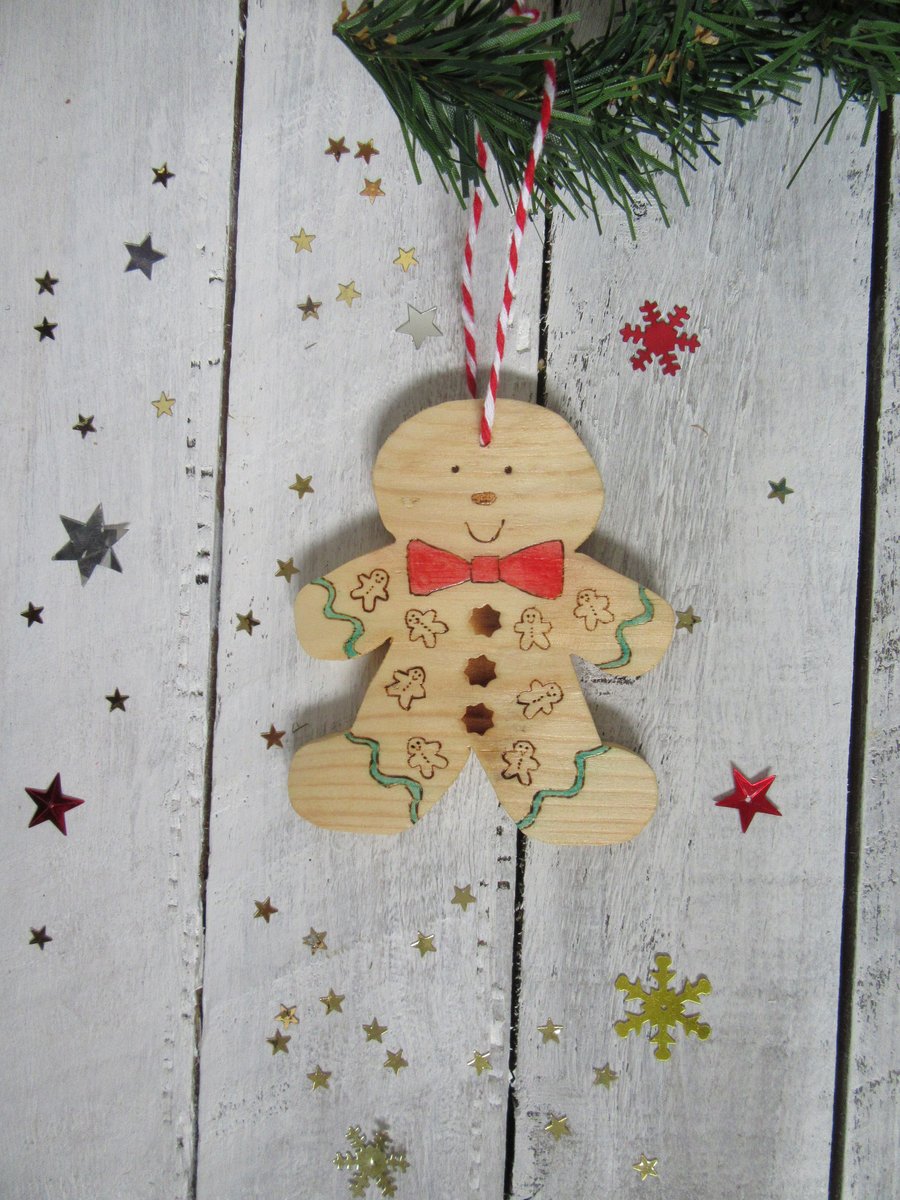 wooden gingerbread man christmas tree decoration 