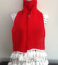 Festive Red! Crocheted Scarf with Pom Pom fringe Detail!