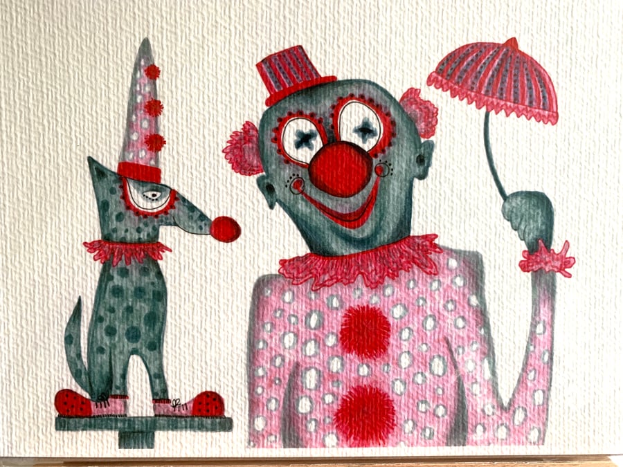 Circus dog and happy clown print