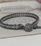 Labradorite and metallic grey leather bracelet with button fastener  - Image 7
