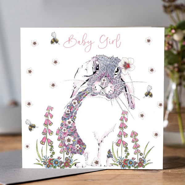 Beautiful floral Pink Bunny Greeting card