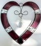 Stained Glass and Wire Heart Suncatcher - Handmade - Pink Streaky