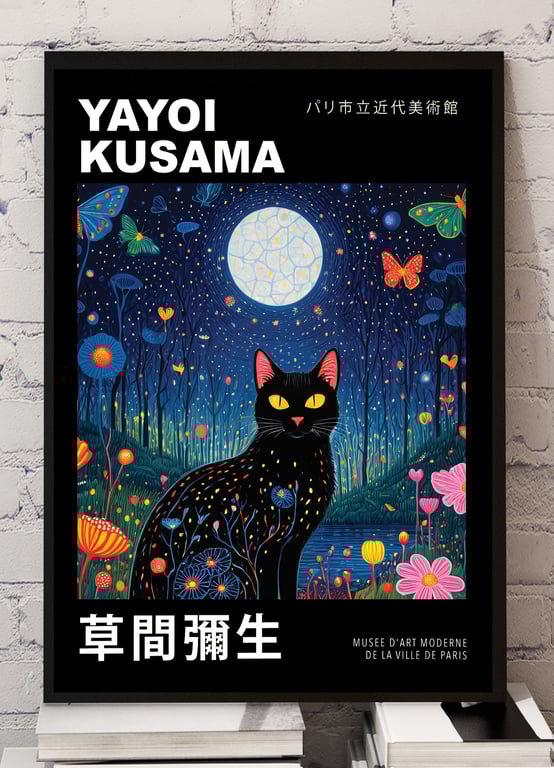 Yayoi Kusama Cats Inspired Exhibition Poster Print on Silk Paper, Unframed