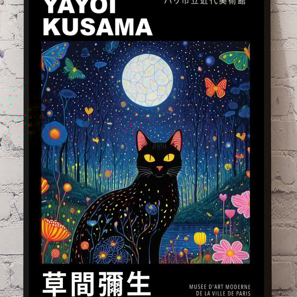 Yayoi Kusama Cats Inspired Exhibition Poster Print on Silk Paper, Unframed