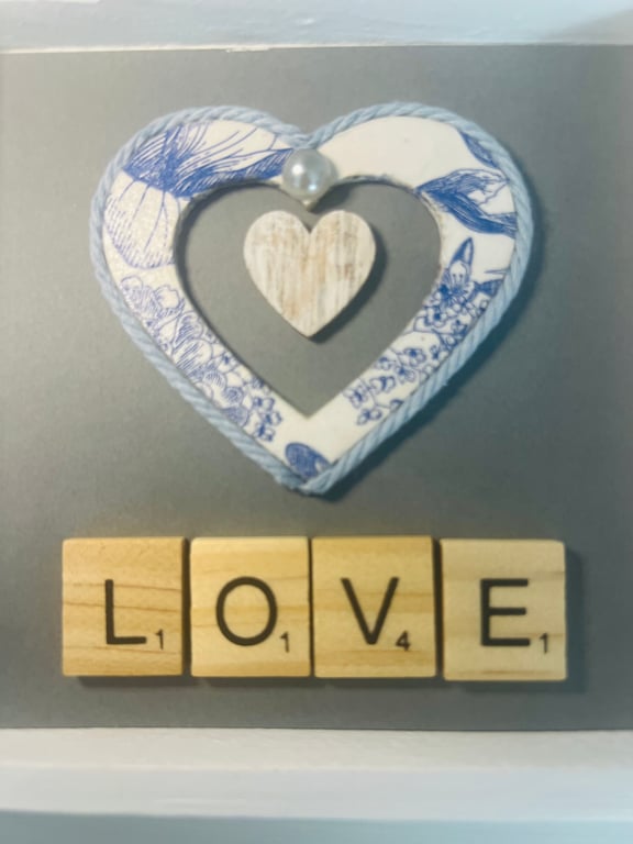 Blue Blossom Decoupage Heart – Rustic Love Frame (12cm x 12cm)
