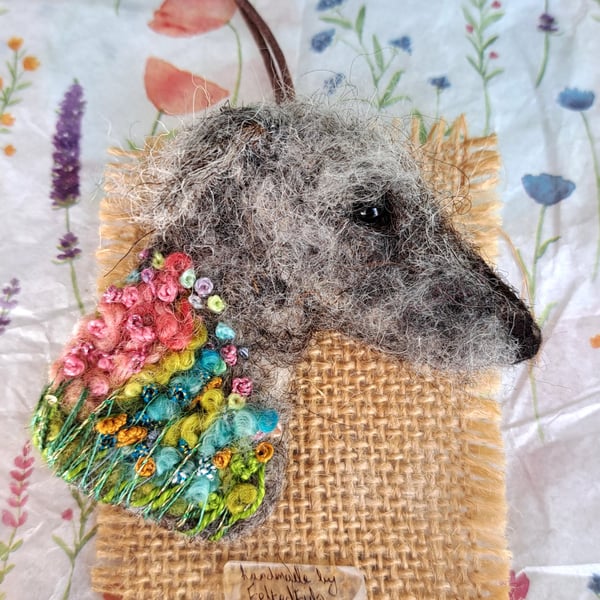 Needle Felted Lurcher Brooch