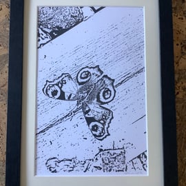 'Flutterby' Monochrome Singular Print Framed Butterfly Picture Eco Friendly