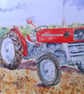 Blank greetings card A5 classic red tractor from original watercolour.  - Image 2