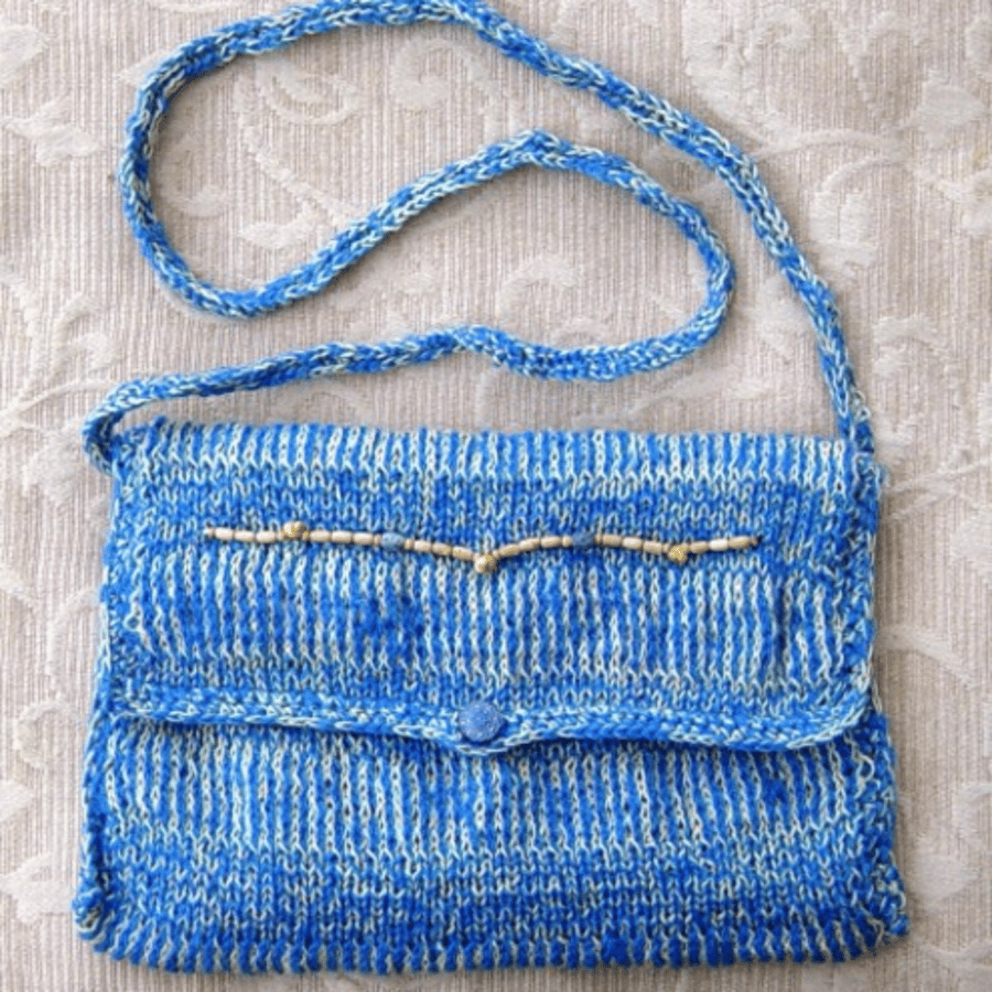 Puffin Beach! Hand knitted & Crocheted Handbag with Shoulder Strap