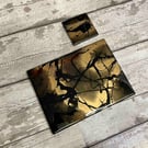 Set of 10 Black Placemats and Drinks Coasters Gold Resin Art Metallic Decor