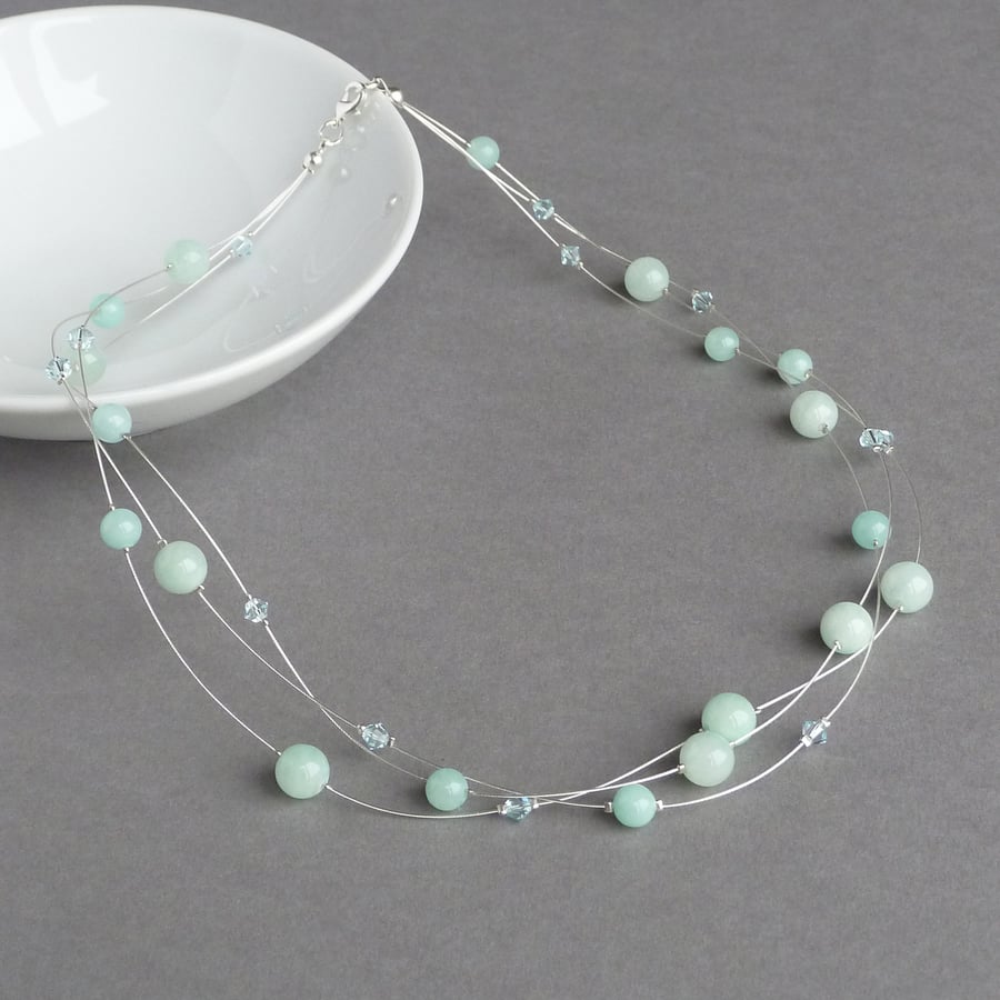 Mint Green Multi-strand Necklace - Aqua Bridesmaids Jewellery - Jade Women Gifts
