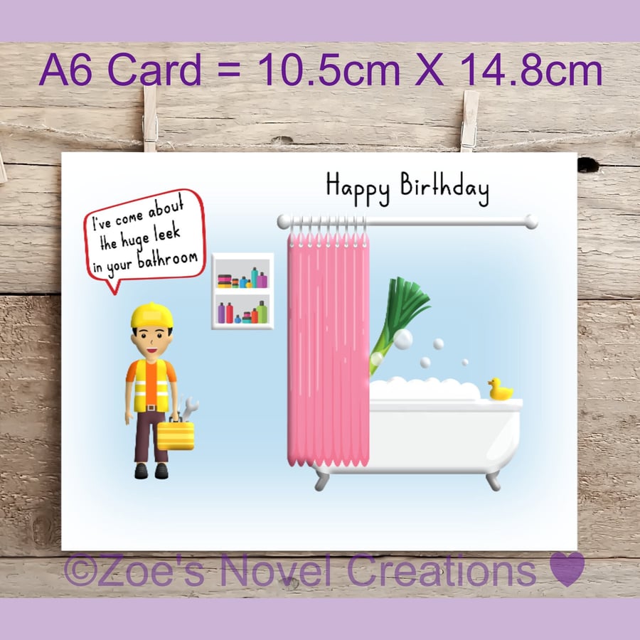 Plumber Birthday Card A6 size 10.5cm X 14.8cm 