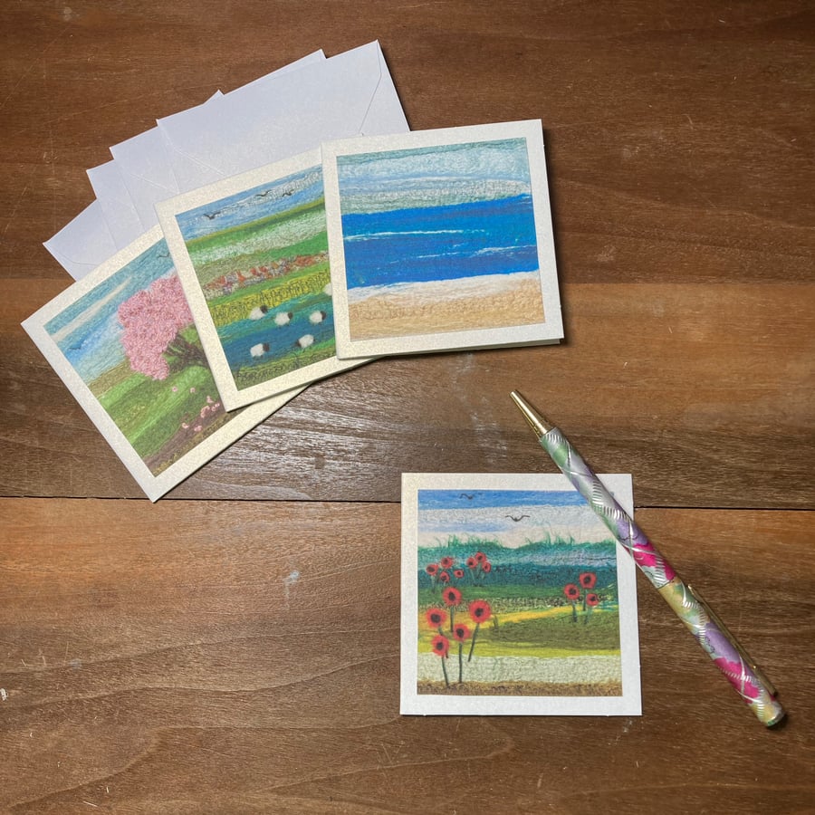 Notelets, variety pack of 4, original textile art prints