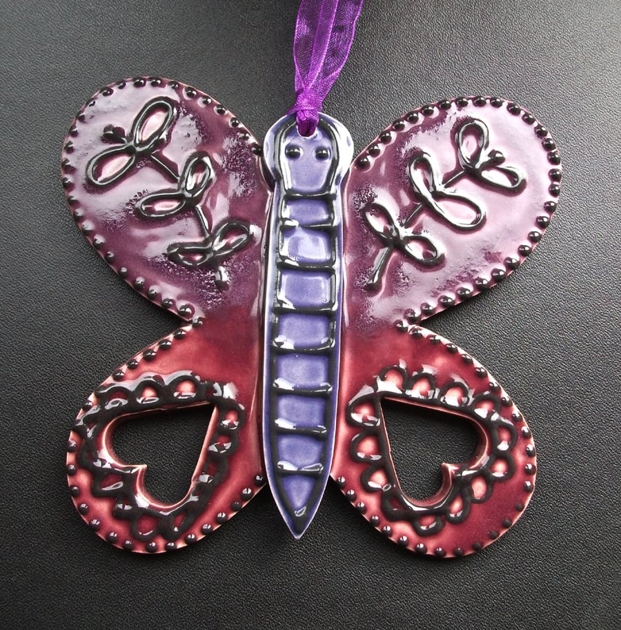 ONE DAY SALE Purple ceramic butterfly decoration