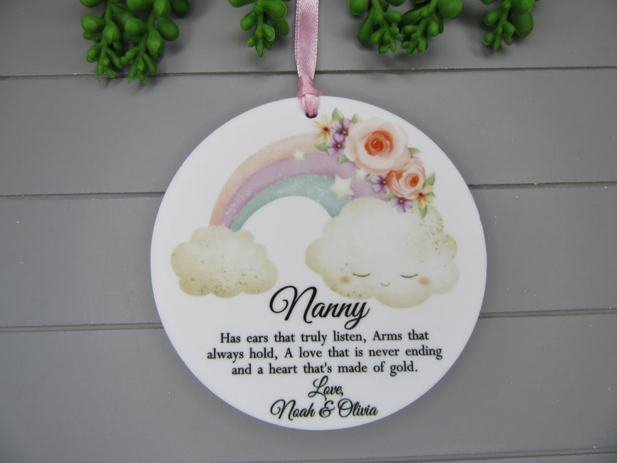 Personalised Nanny Mother's Day Gift, Rainbow Cloud Flower Keepsake, Mum