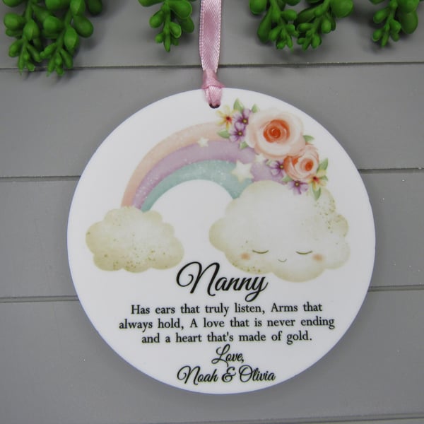 Personalised Nanny Mother's Day Gift, Rainbow Cloud Flower Keepsake, Mum