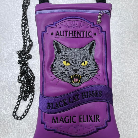 Embroidered Alchemist inspired Black Cat Hisses Bag 