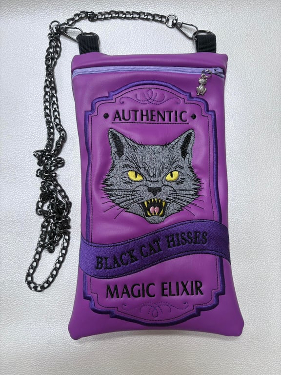 Embroidered Alchemist inspired Black Cat Hisses Bag 