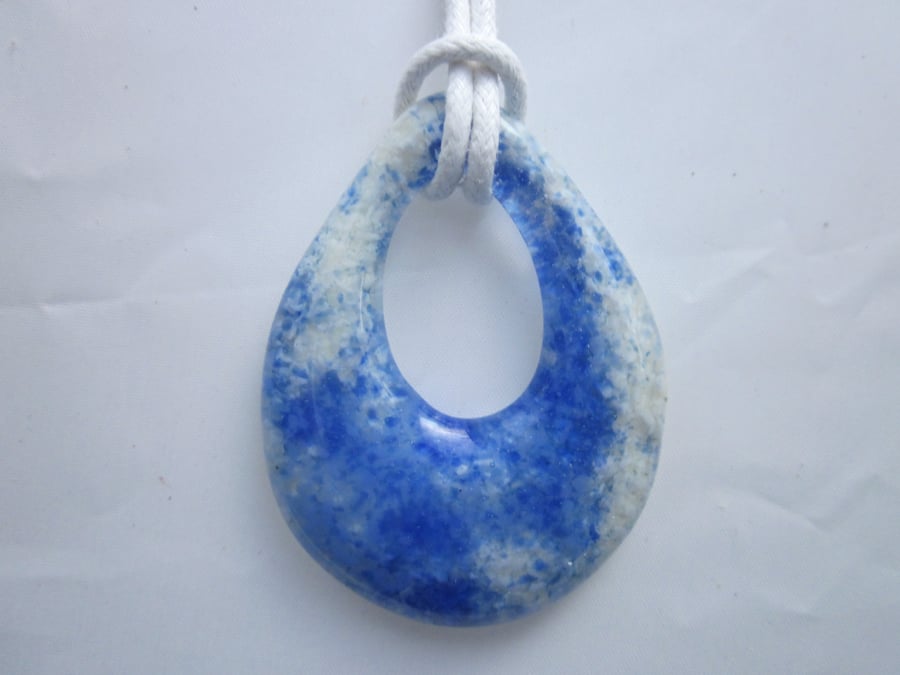 Handmade cast glass pendant - Ice blue oval