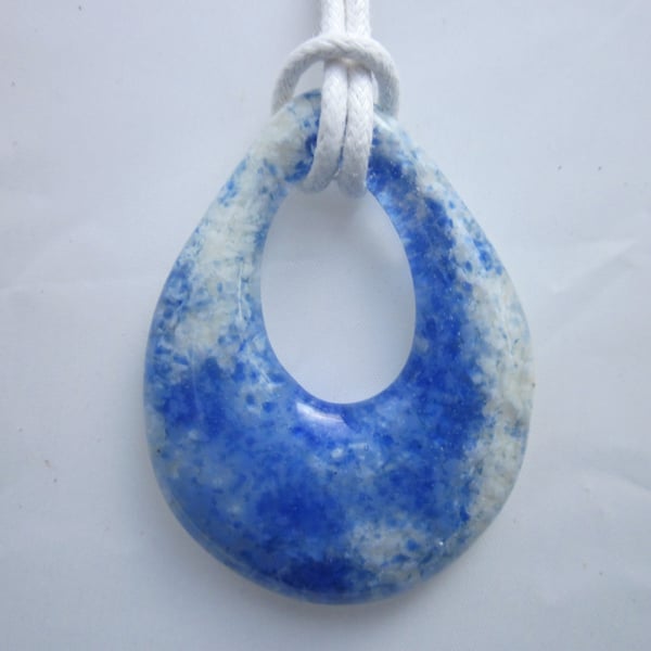 Handmade cast glass pendant - Ice blue oval