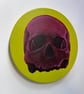 Acrylic original gothic graphic artwork pink human skull painting lime green  - Image 2