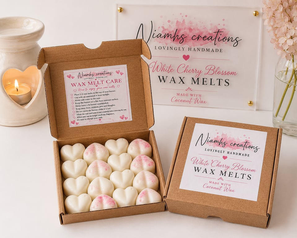 White Cherry Blossom Highly Scented Heart Wax Melts, Floral Scented, Vegan