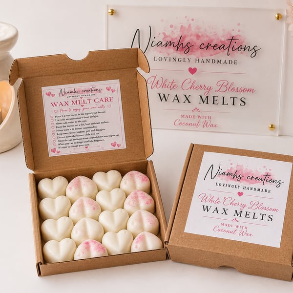 White Cherry Blossom Highly Scented Heart Wax Melts, Floral Scented, Vegan