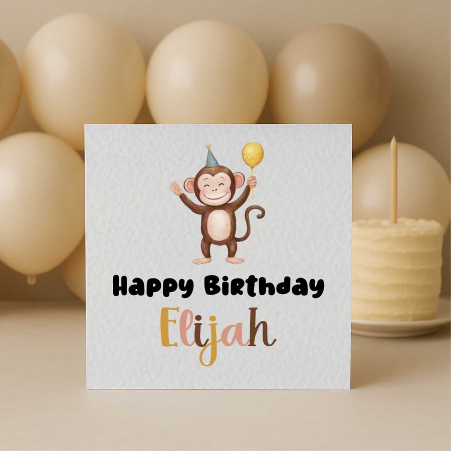 Whimsical Birthday Monkey Greeting Card