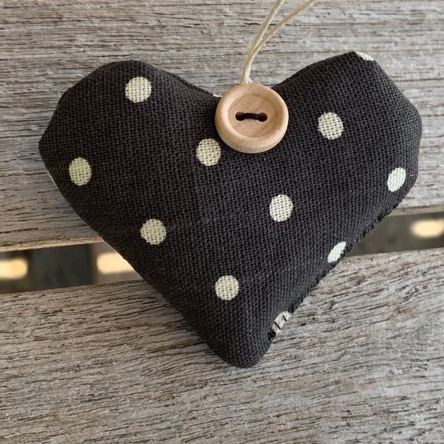 LAVENDER HEART - charcoal black and white polka dots