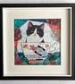 Mixed media artwork of cat, Tuxedo cat picture, Gift for cat lover, funny cat - Image 3