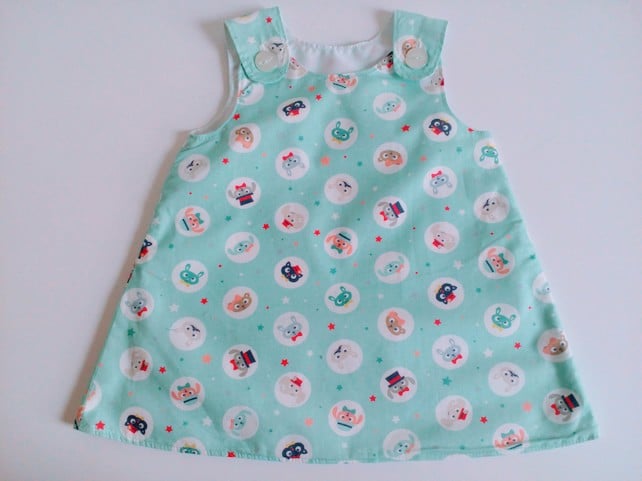 Dress, 6-12 months, Summer dress, A line dress, pinafore, animals  