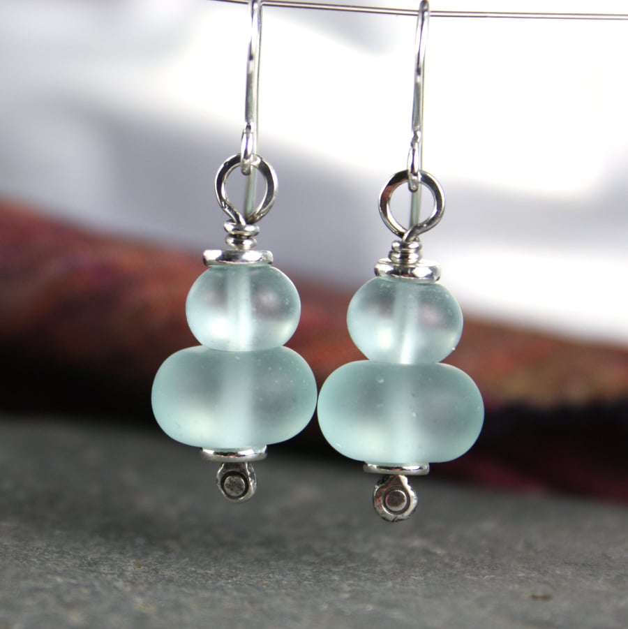 sterling silver and aqua sea glass earrings