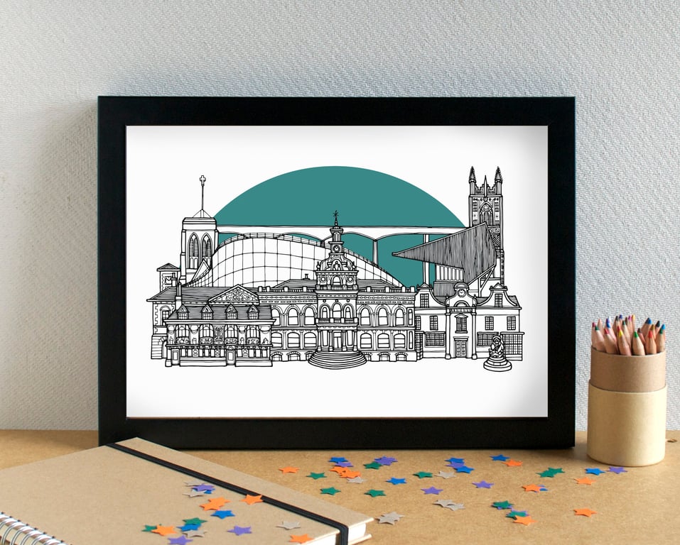 Ipswich Landmarks Skyline Art Print