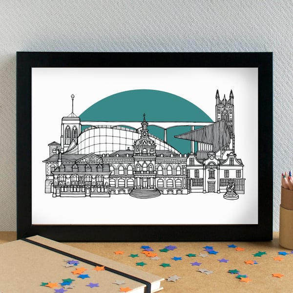 Ipswich Landmarks Skyline Art Print