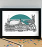 Ipswich Landmarks Skyline Art Print - Image 1
