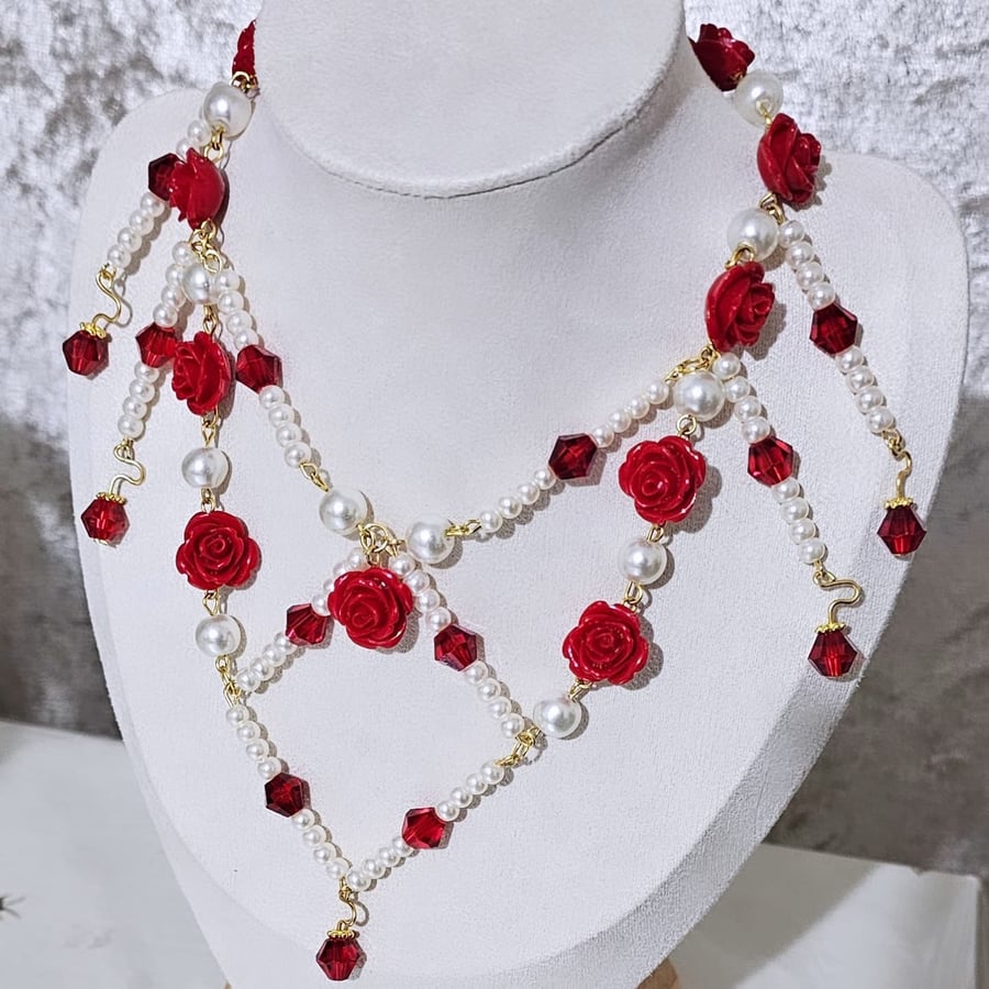 Veil of Roses Valentines Necklace and Earring Set