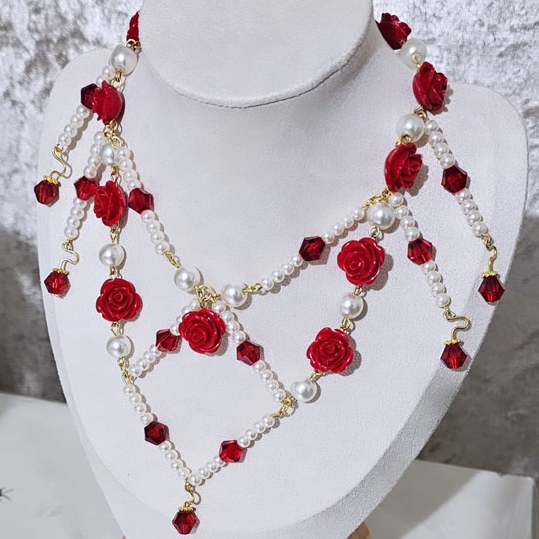 Veil of Roses Valentines Necklace and Earring Set