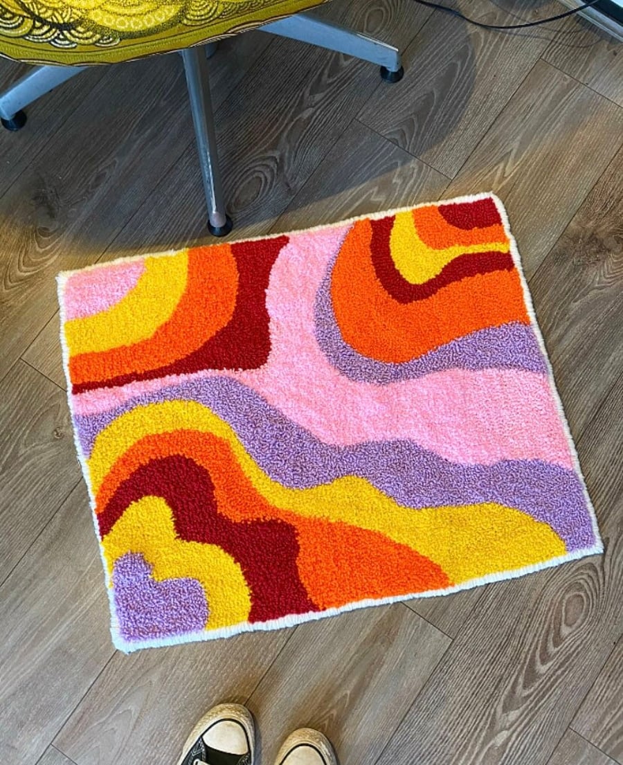 Groovy 70s style swirl print hand made rug, bath mat, floor rug!