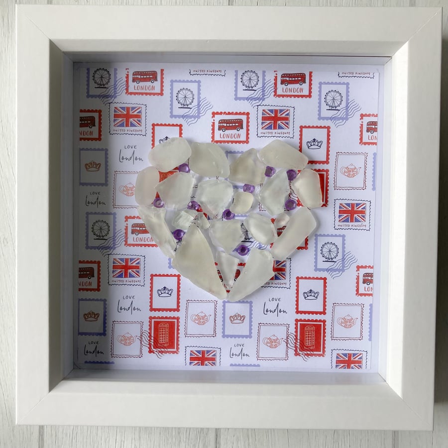 SALE-Platinum Jubilee sea glass heart made in Cornwall 