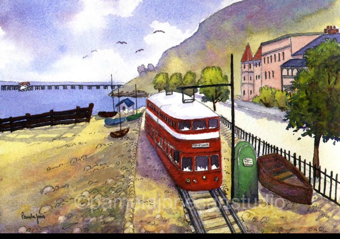 The Mumbles Train Print, South Wales, Watercolour Print in 14 x 11 '' Mount 