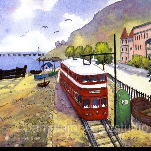 The Mumbles Train Print, South Wales, Watercolour Print in 14 x 11 '' Mount 