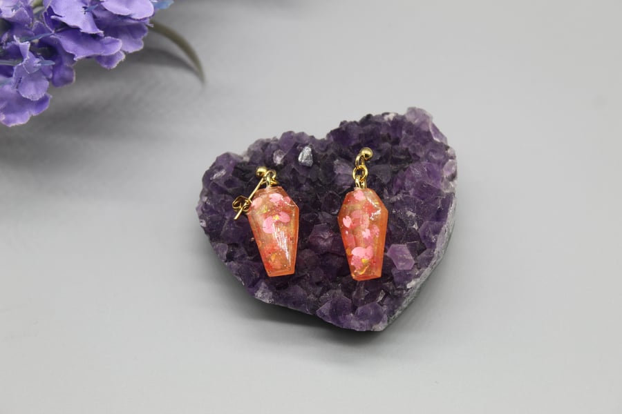 Coffin Earrings, Sparkly Coffins, Resin Earrings, Summerween, Spooky Cute Season