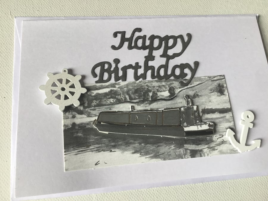 Birthday card.. Canal boat. Barge boat. Ref 321