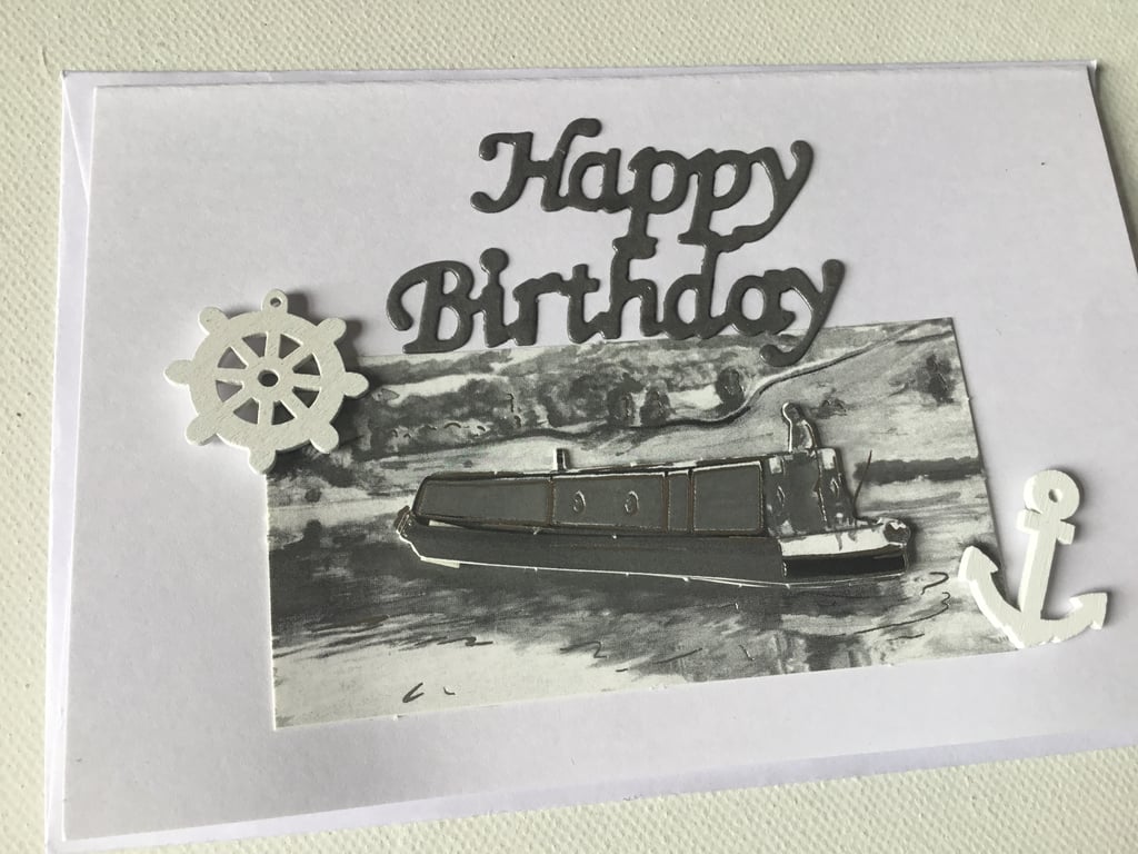 Birthday card.. Canal boat. Barge boat. Ref 321