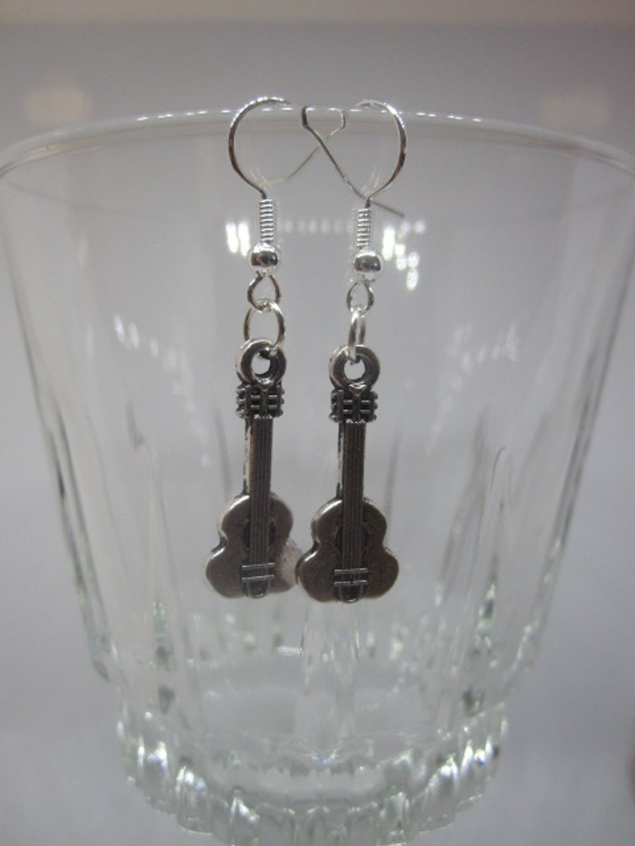 Guitar Themed Tibetan Charm Earrings
