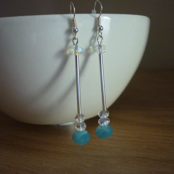 SEA BREEZE & AB CRYSTAL DROP EARRINGS.