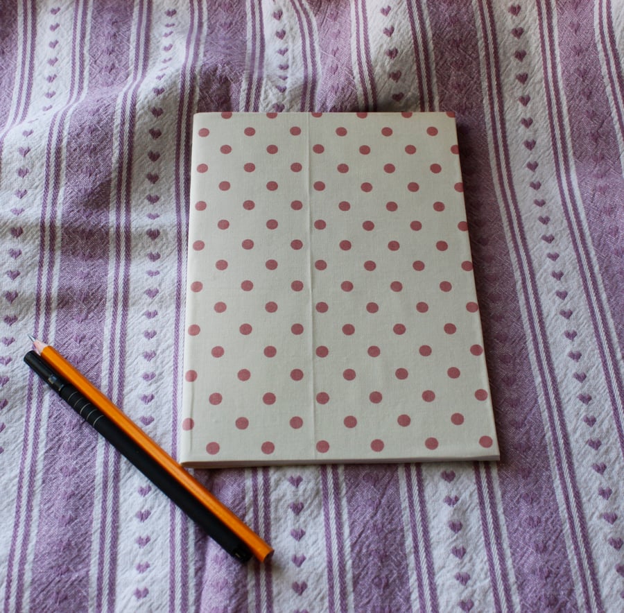 Fabric covered notebook or sketch pad - cream with pink spots