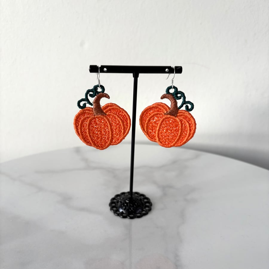 Lace Pumpkin Earrings on Sterling Silver hooks