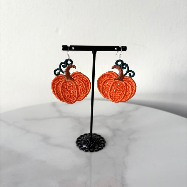 Lace Pumpkin Earrings on Sterling Silver hooks