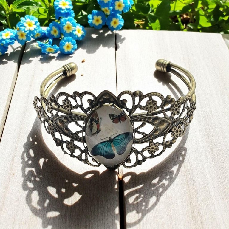 Vintage Bronze Butterfly Bangle: Victorian Style Filigree Cuff, Gothic jewellery